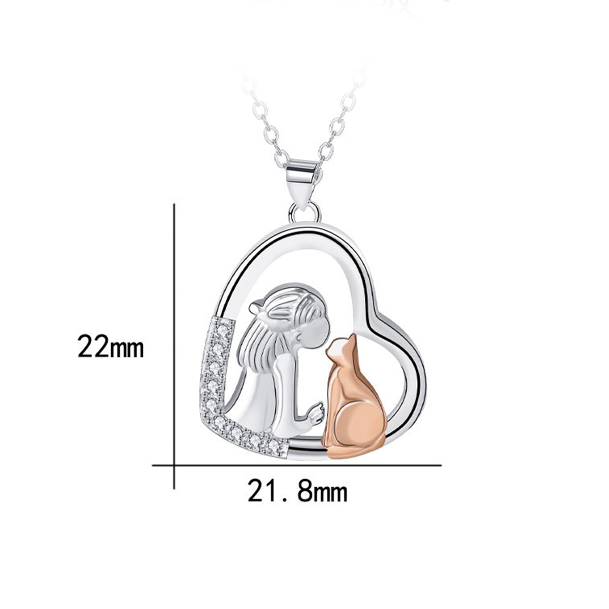 Copper With Silver/Rosegold Plated Girl and Dog Heart Pendant Necklace