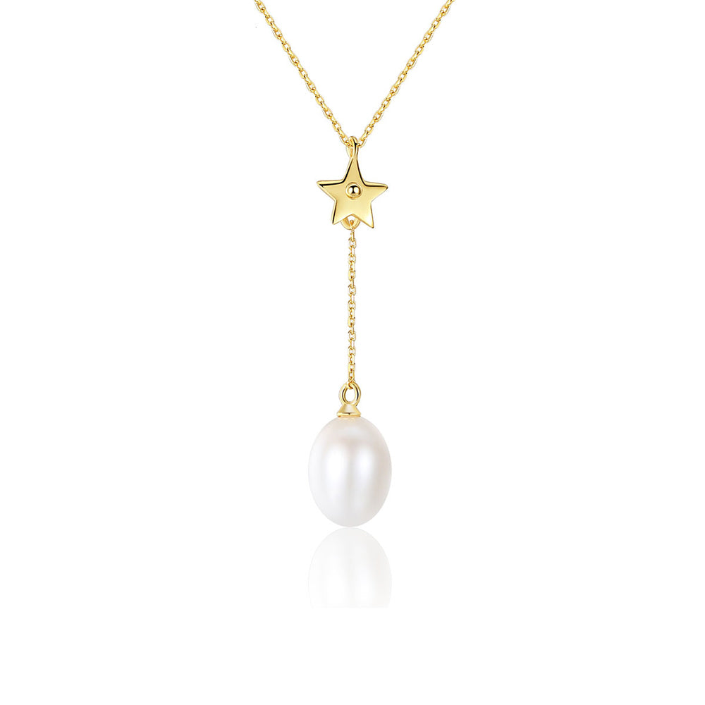 925 Sterling Silver Natural Pearl Drop Necklace Fashion Jewelry Gift for Women Girls