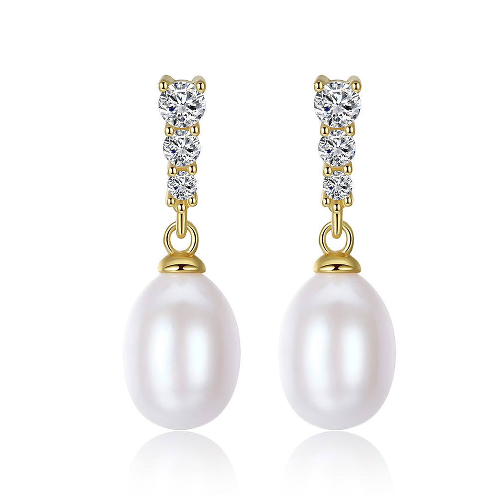 925 Sterling Silver Natural Pearl Drop Earrings Fashion Jewelry Gift for Women Girls