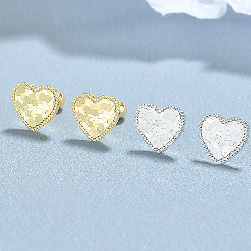 925 Sterling Silver Heart Screw Back Stud Earrings