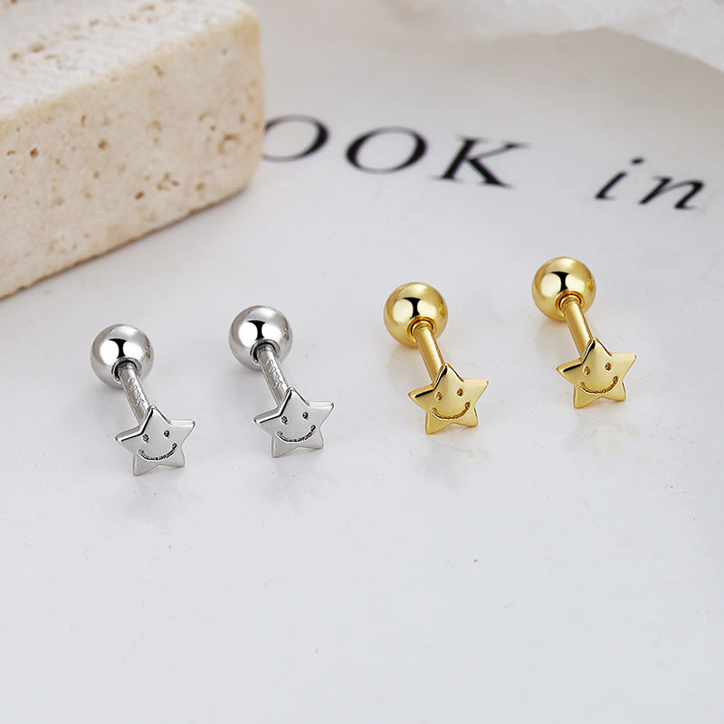 925 Sterling Silver Star Screw Back Stud Earrings