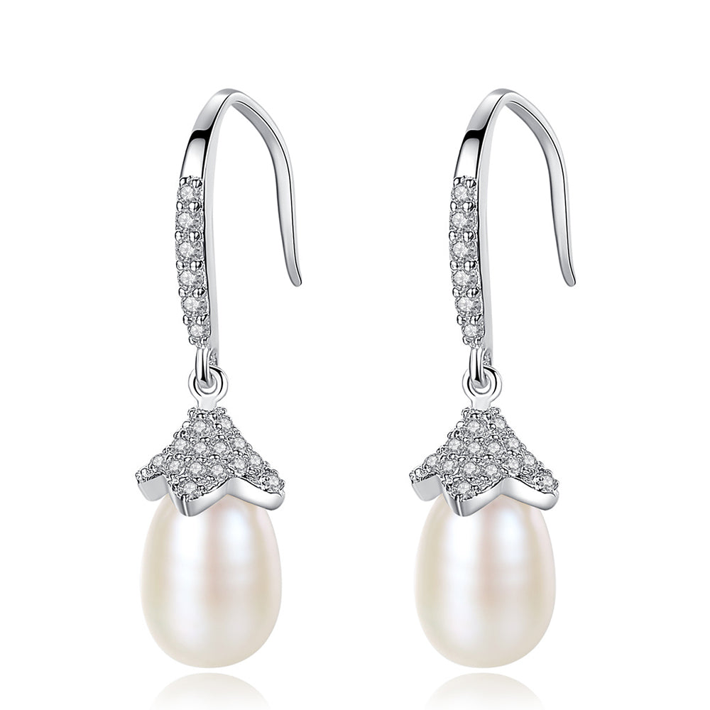 925 Sterling Silver Natural Pearl Drop Earrings Fashion Jewelry Gift for Women Girls