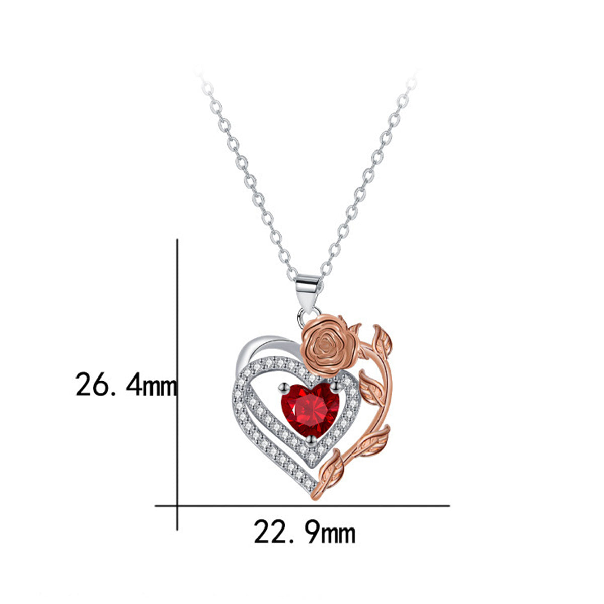 Copper With Silver/Rosegold Plated Heart Pendant Necklace