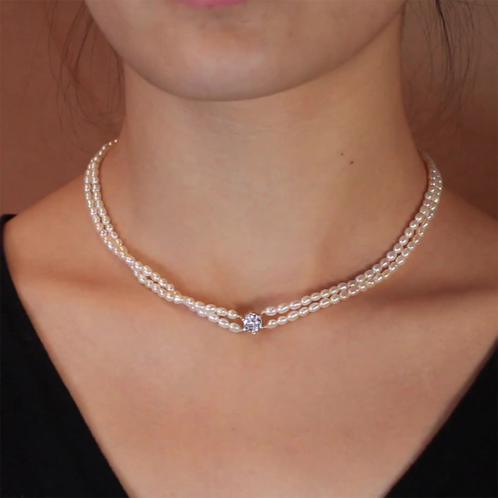 925 Sterling Silver Natural Pearl Necklace Fashion Jewelry Gift for Women Girls