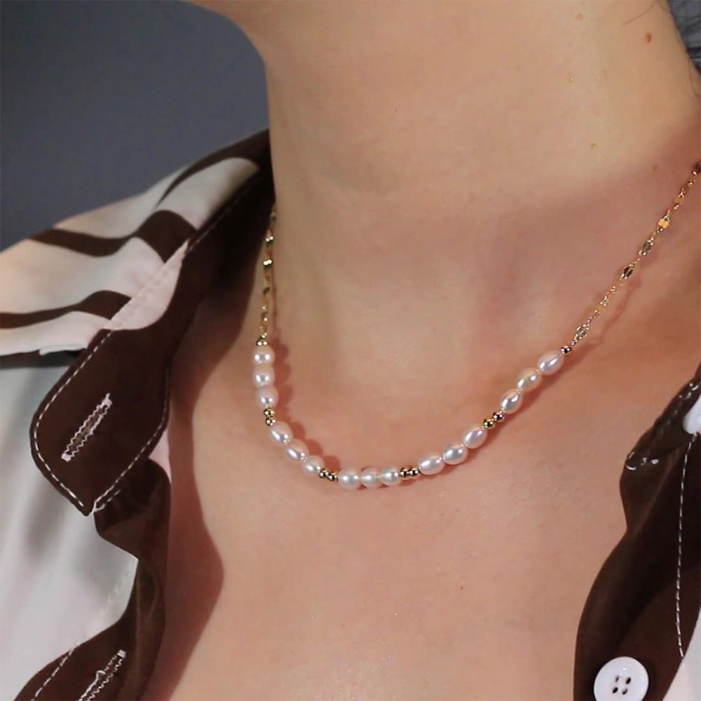 925 Sterling Silver Natural Pearl Necklace Fashion Jewelry Gift for Women Girls