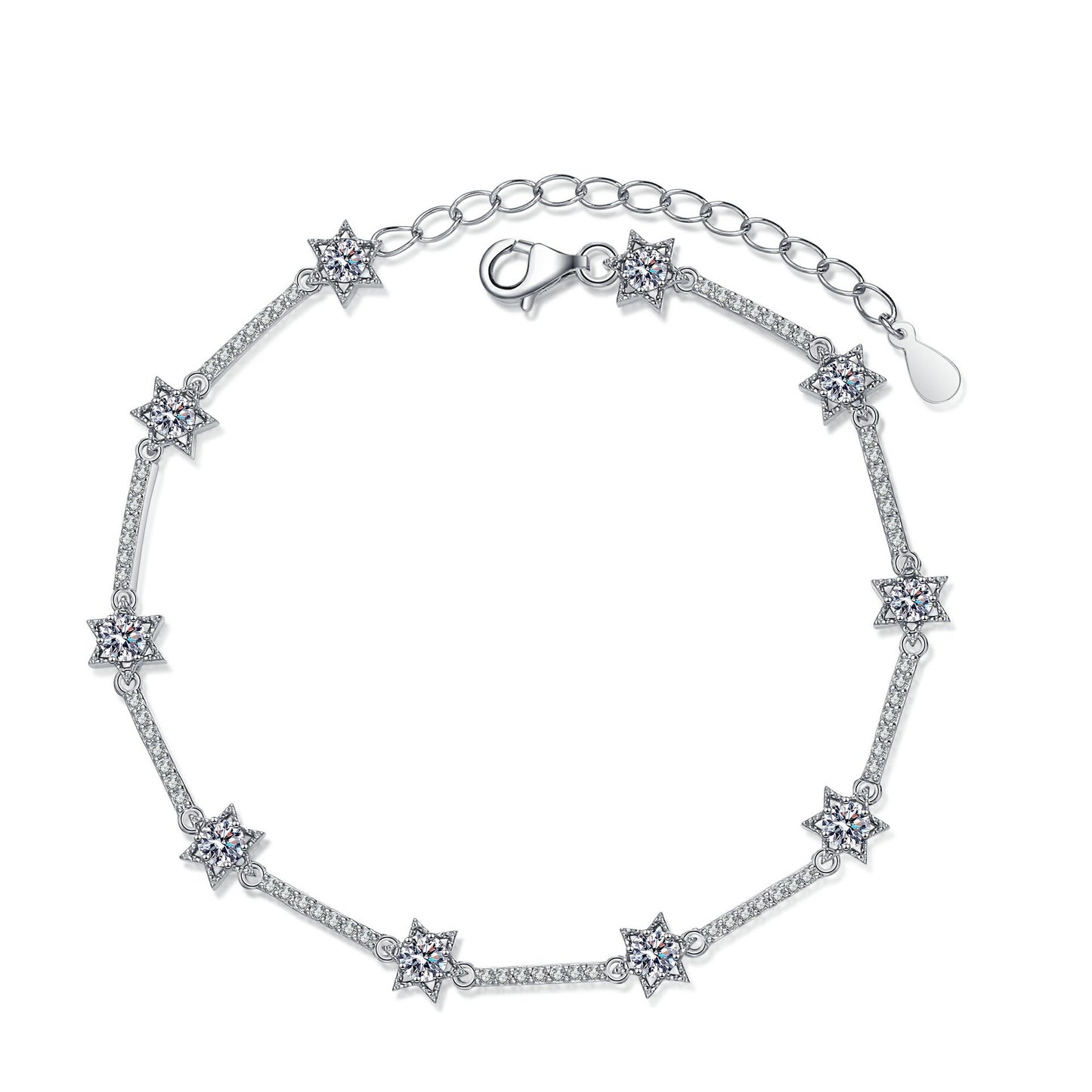 925 Sterling Silver 1CT Moissanite Extension Chain Bracelet for Women Girls