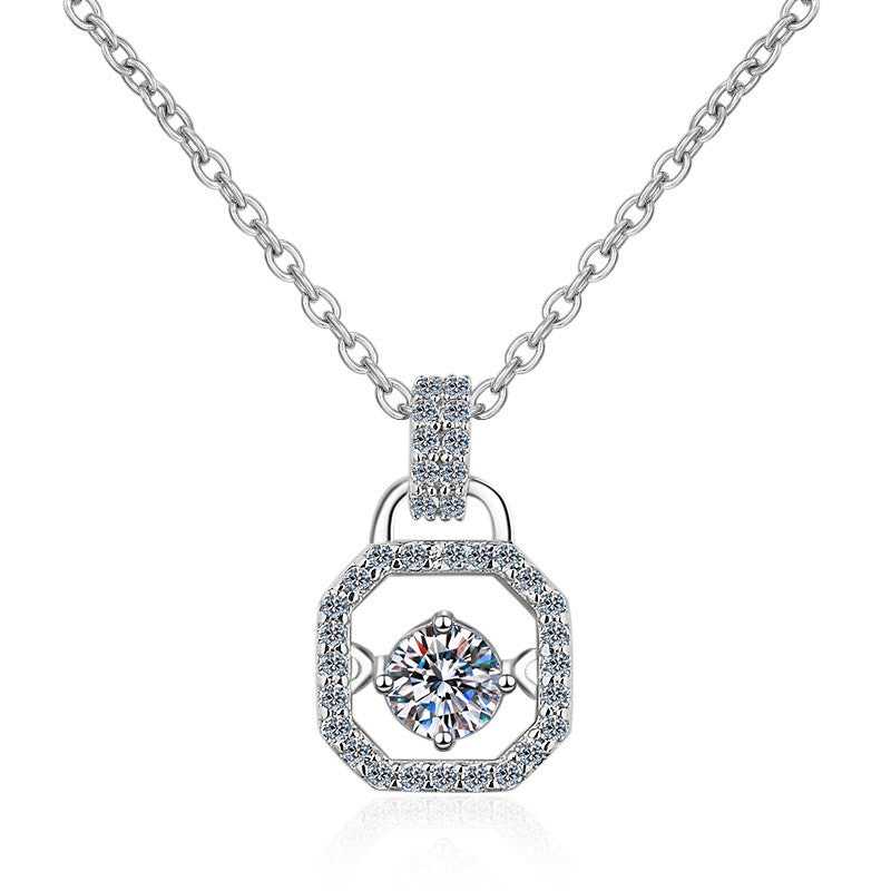 925 Sterling Silver Dancing Moissanite Lock Pendant Necklace