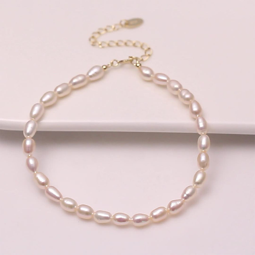 925 Sterling Silver Pearl Bracelet Fashion Jewelry Gift for Women Girls