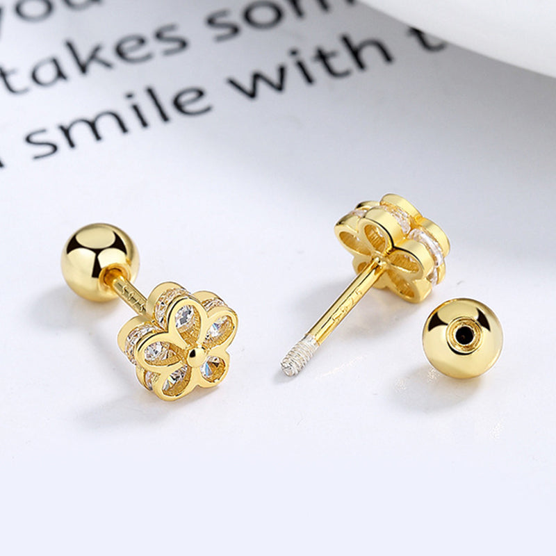 925 Sterling Silver Flower Screwed Earrings