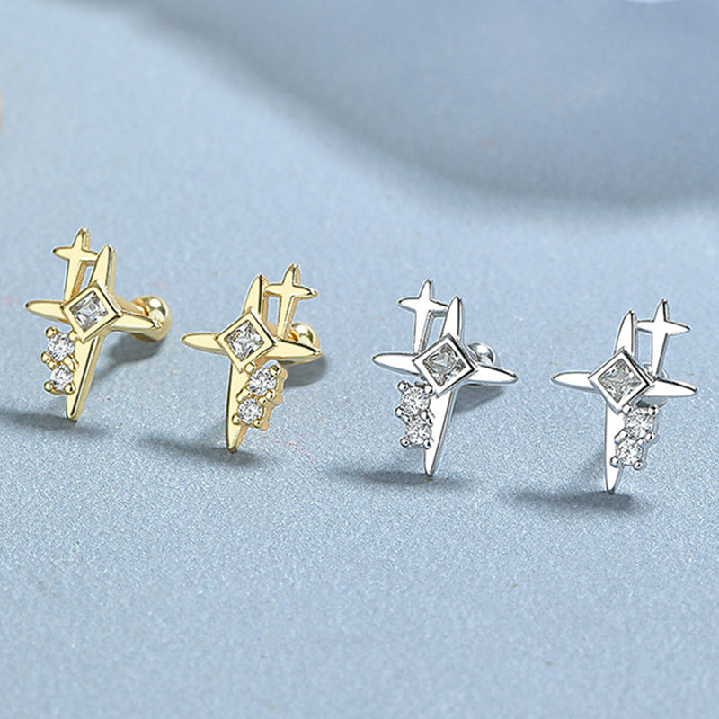 925 Sterling Silver Star Screw Back Stud Earrings