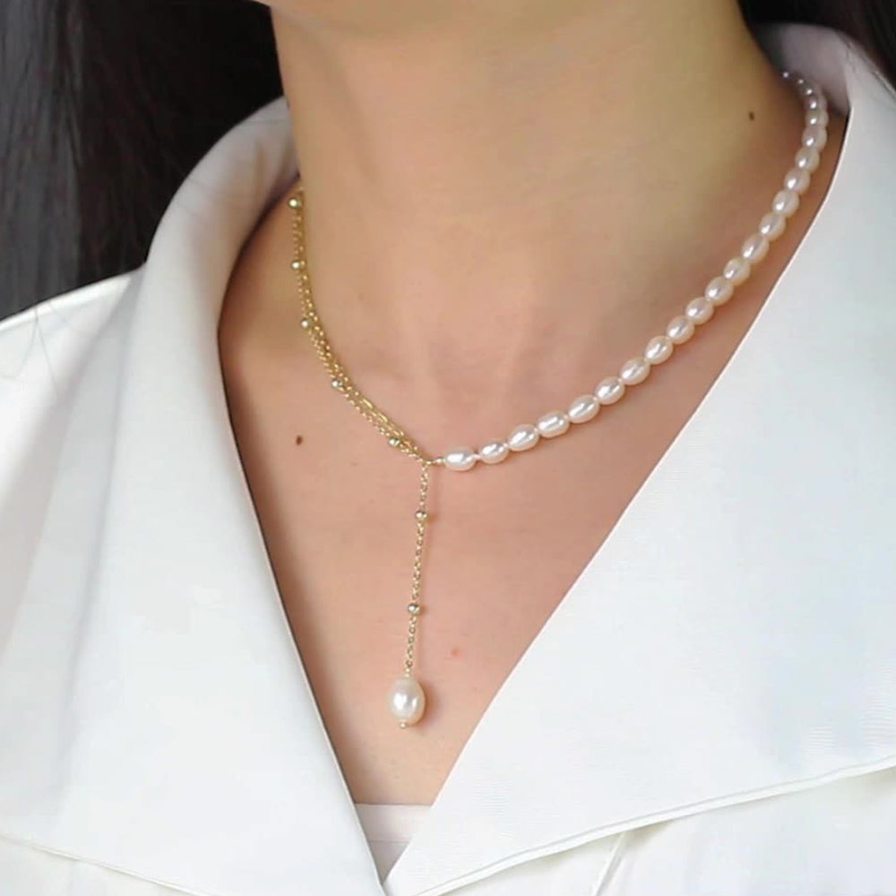 925 Sterling Silver Natural Pearl Necklace Fashion Jewelry Gift for Women Girls