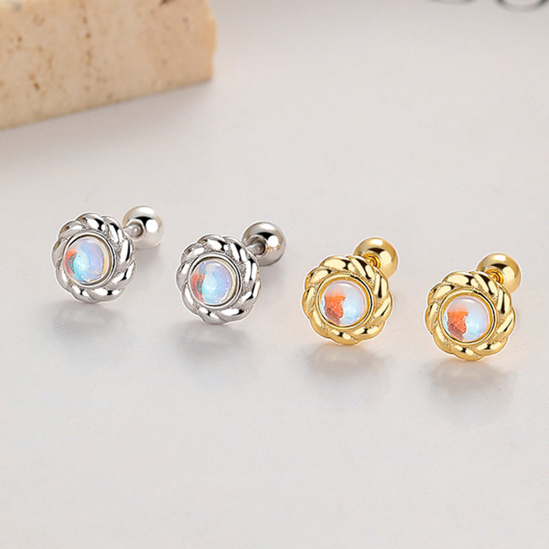 925 Sterling Silver Moonstone Screw Back Stud Earrings