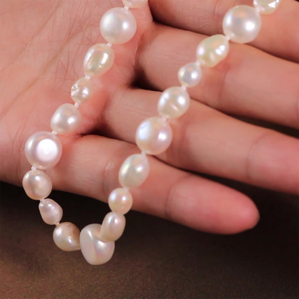 925 Sterling Silver Natural Pearl Necklace Fashion Jewelry Gift for Women Girls