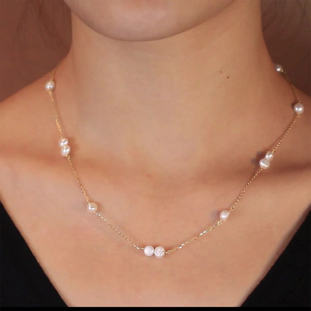 925 Sterling Silver Natural Pearl Necklace Fashion Jewelry Gift for Women Girls