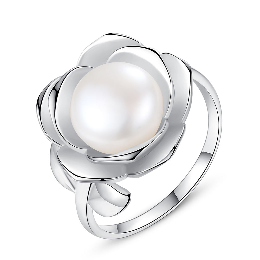 925 Sterling Silver Natural Pearl Ring Fashion Jewelry Gift for Women Girls
