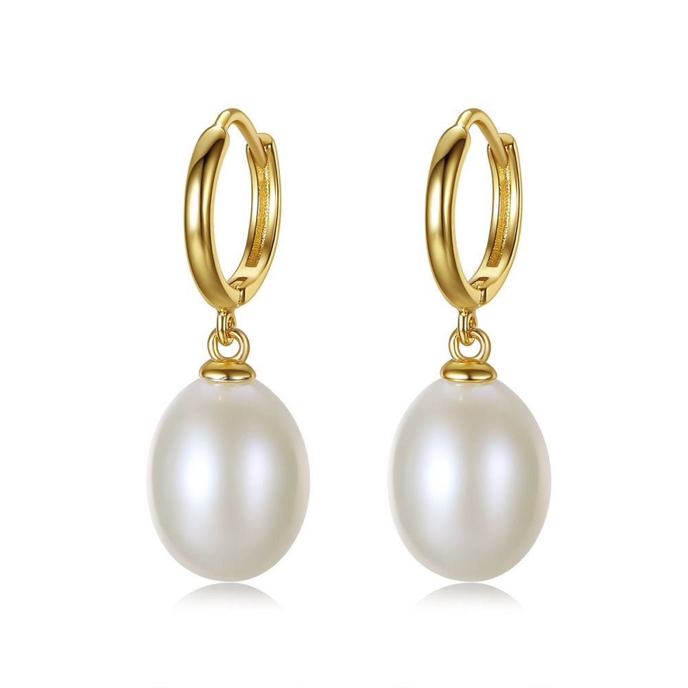 925 Sterling Silver Natural Pearl Drop Huggie Earrings Fashion Jewelry Gift for Women Girls
