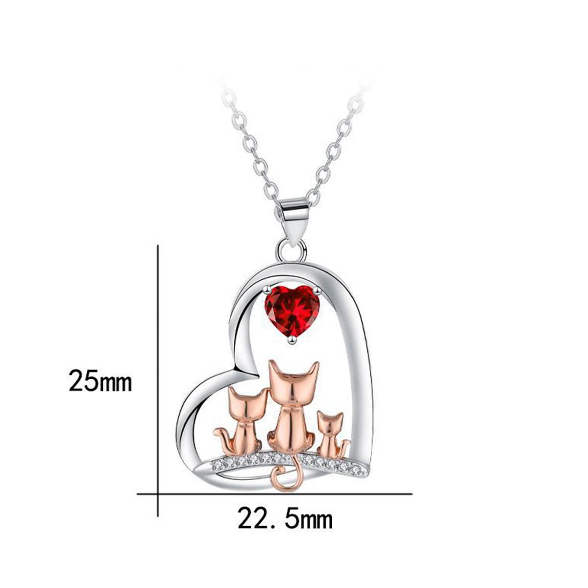 Copper With Silver/Rosgold Plated Heart Cats Pendant Necklace