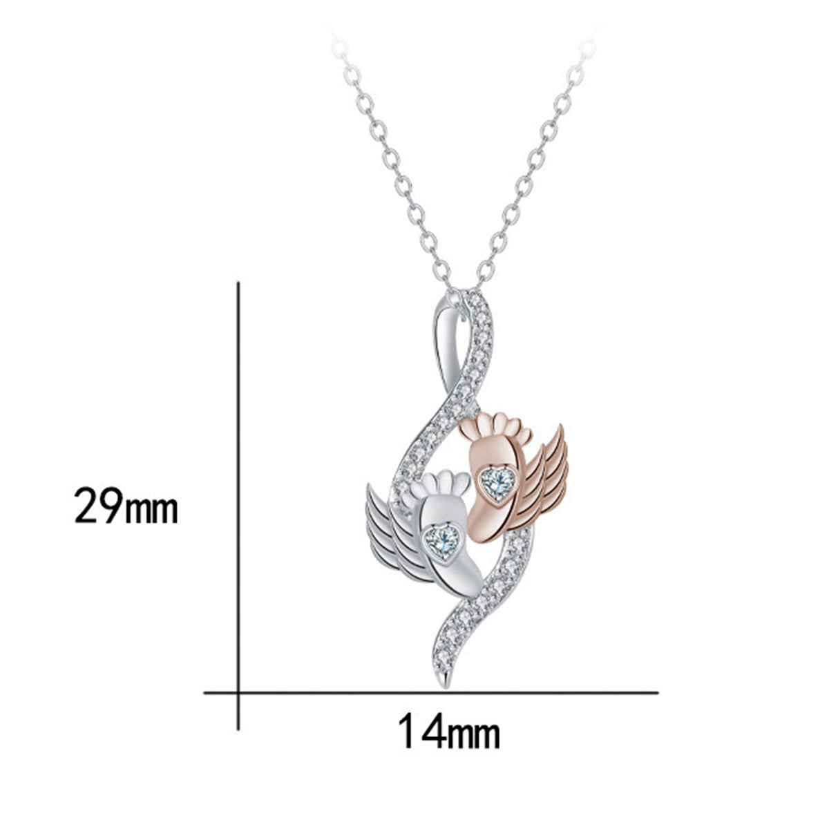 Copper With Silver/Rosegold Plated Wings Pendant Necklace