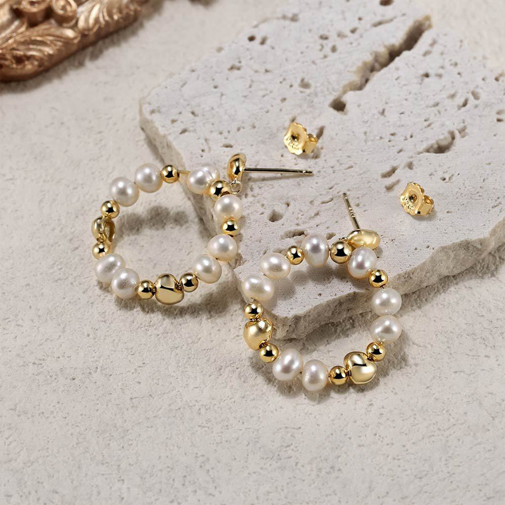 925 Sterling Silver Natural Pearl Earrings Fashion Jewelry Gift for Women Girl