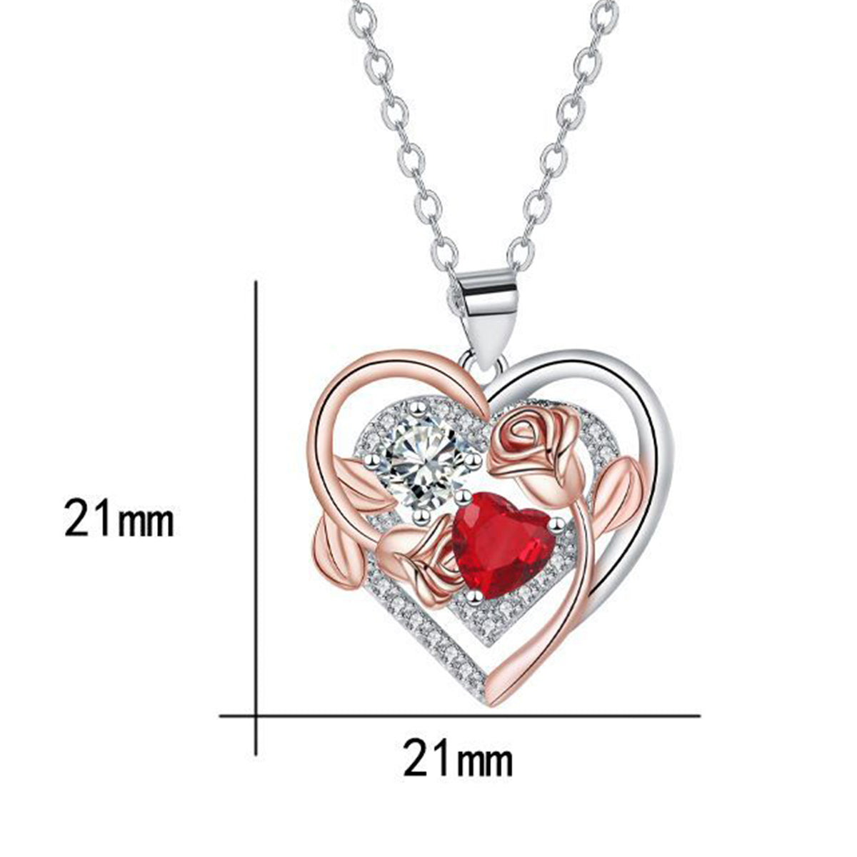 Copper With Silver/Rosegold Plated Heart Pendant Necklace