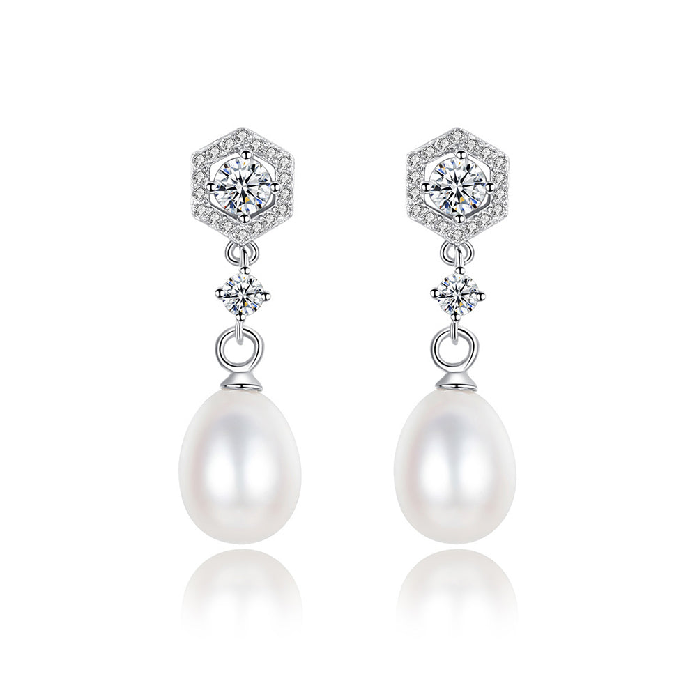 925 Sterling Silver Natural Pearl Drop Earrings Fashion Jewelry Gift for Women Girls