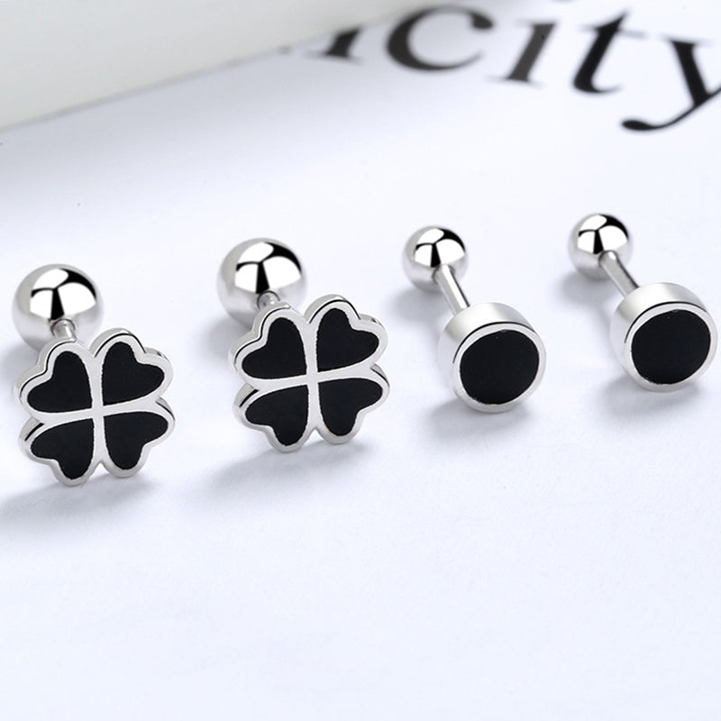 925 Sterling Silver Lucky Screw Back Stud Earrings