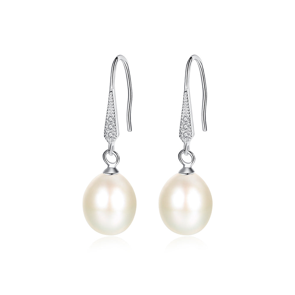 925 Sterling Silver Natural Pearl Drop Earrings Fashion Jewelry Gift for Women Girls