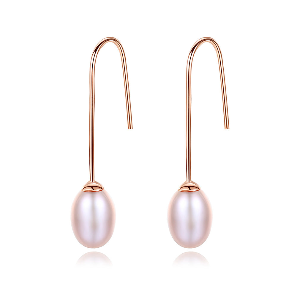 925 Sterling Silver Natural Pearl Long Drop Earrings Fashion Jewelry Gift for Women Girls