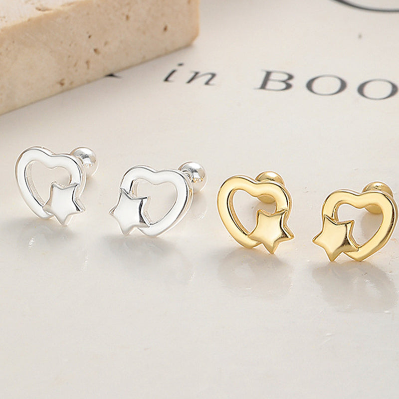 925 Sterling Silver Heart Screw Back Stud Earrings