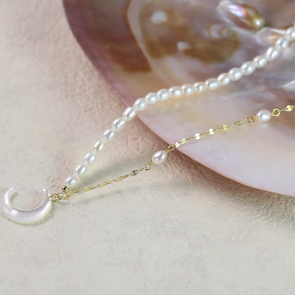 925 Sterling Silver Natural Pearl Necklace Fashion Jewelry Gift for Women Girls