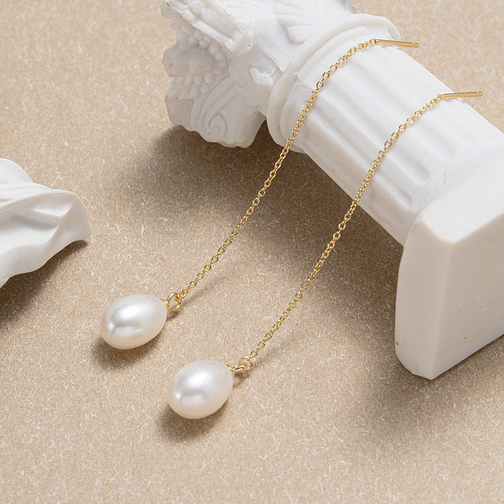 925 Sterling Silver Natural Pearl Earrings Fashion Jewelry Gift for Women Girl