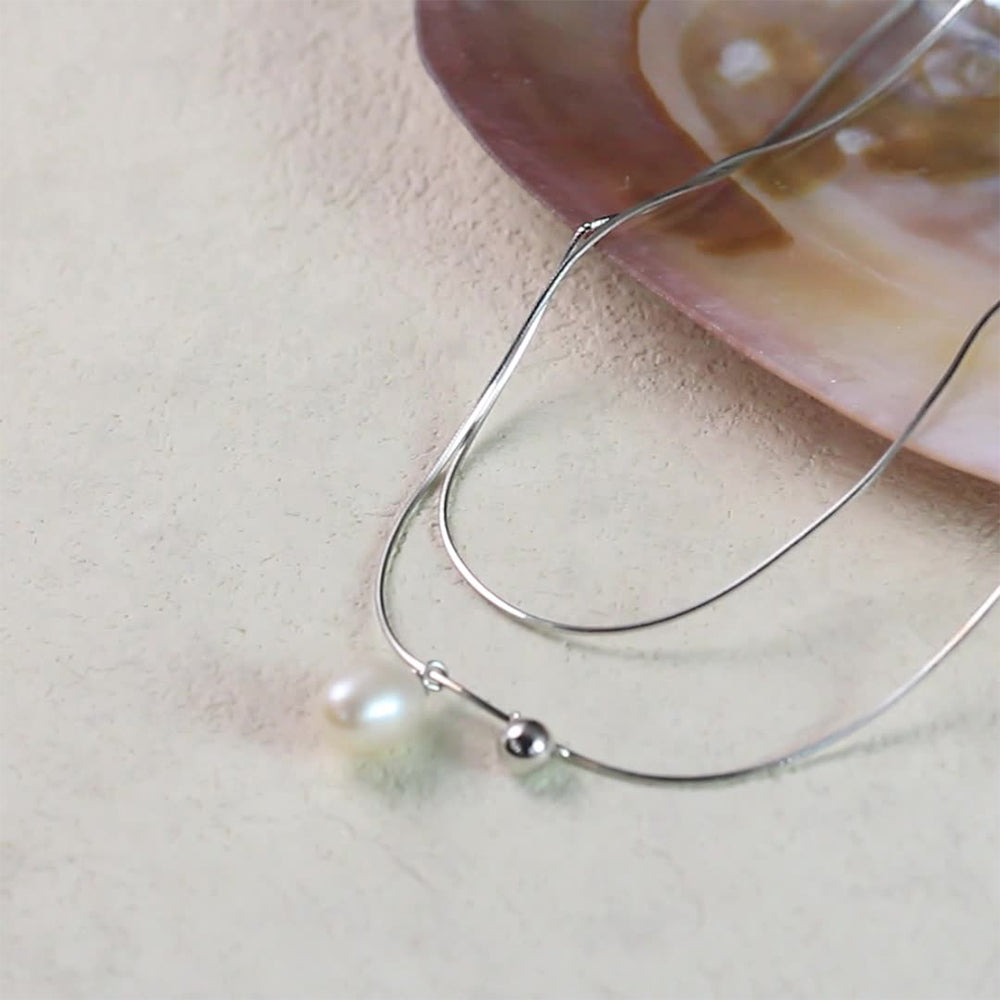 925 Sterling Silver Natural Pearl Necklace Fashion Jewelry Gift for Women Girls