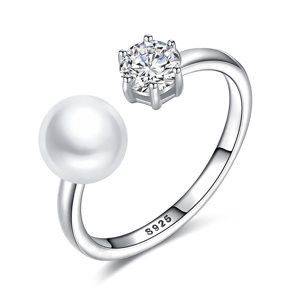 925 Sterling Silver Natural Pearl Ring Fashion Jewelry Gift for Women Girls
