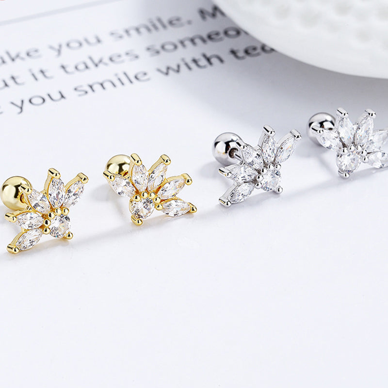 925 Sterling Silver Zircon Screw Back Stud Earrings