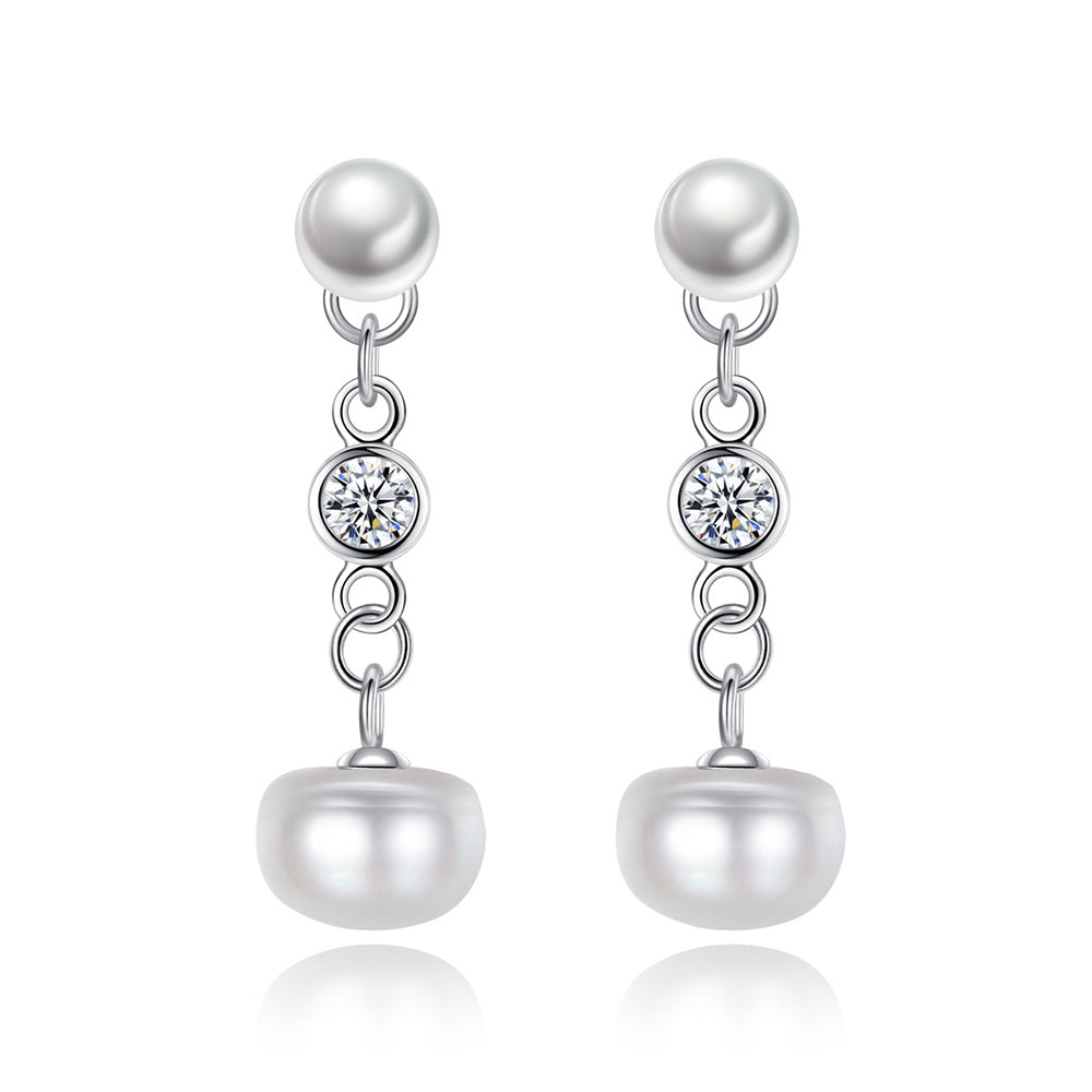 925 Sterling Silver Natural Pearl Drop Earrings Fashion Jewelry Gift for Women Girls