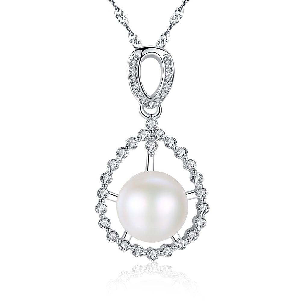925 Sterling Silver Natural Pearl Drop Necklace Fashion Jewelry Gift for Women Girls