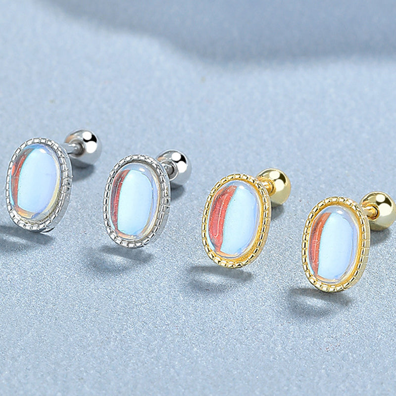 925 Sterling Silver Moonstone Screwed Earrings