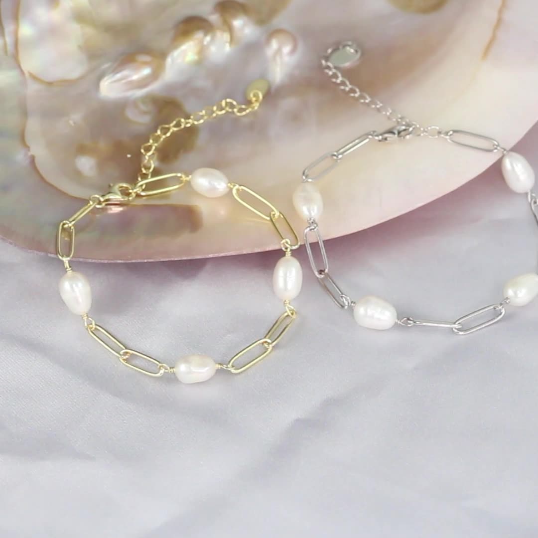 925 Sterling Silver Pearl Bracelet Fashion Jewelry Gift for Women Girls