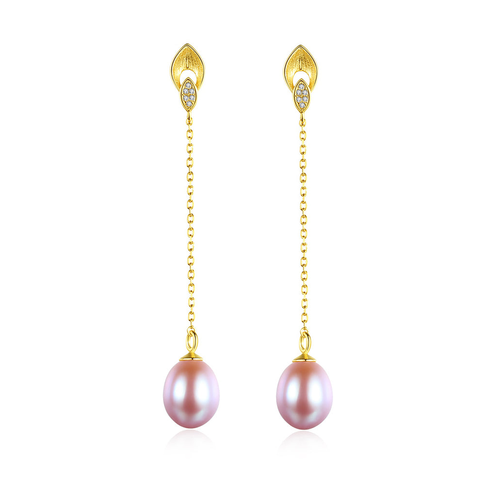 925 Sterling Silver Natural Pearl Drop Earrings Fashion Jewelry Gift for Women Girls