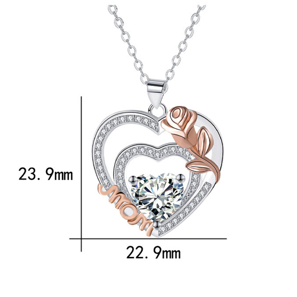 Copper With Silver/Rosegold Plated Heart Mom Pendant Necklace