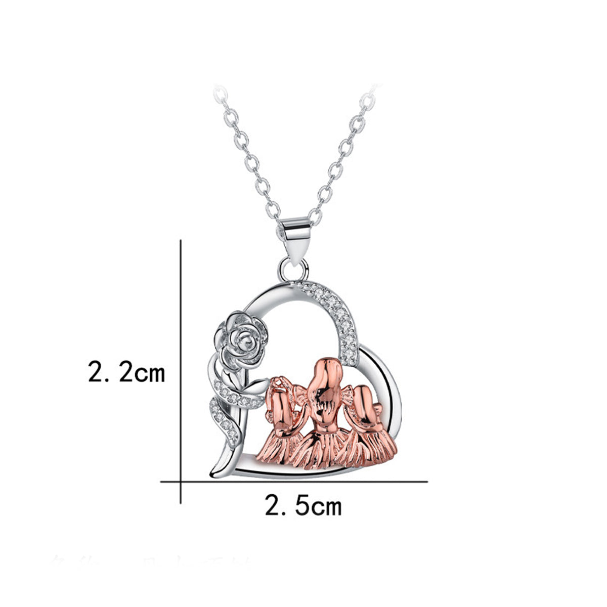 Copper With Silver/Rosegold Plated Heart Flower Pendant Necklace for Women