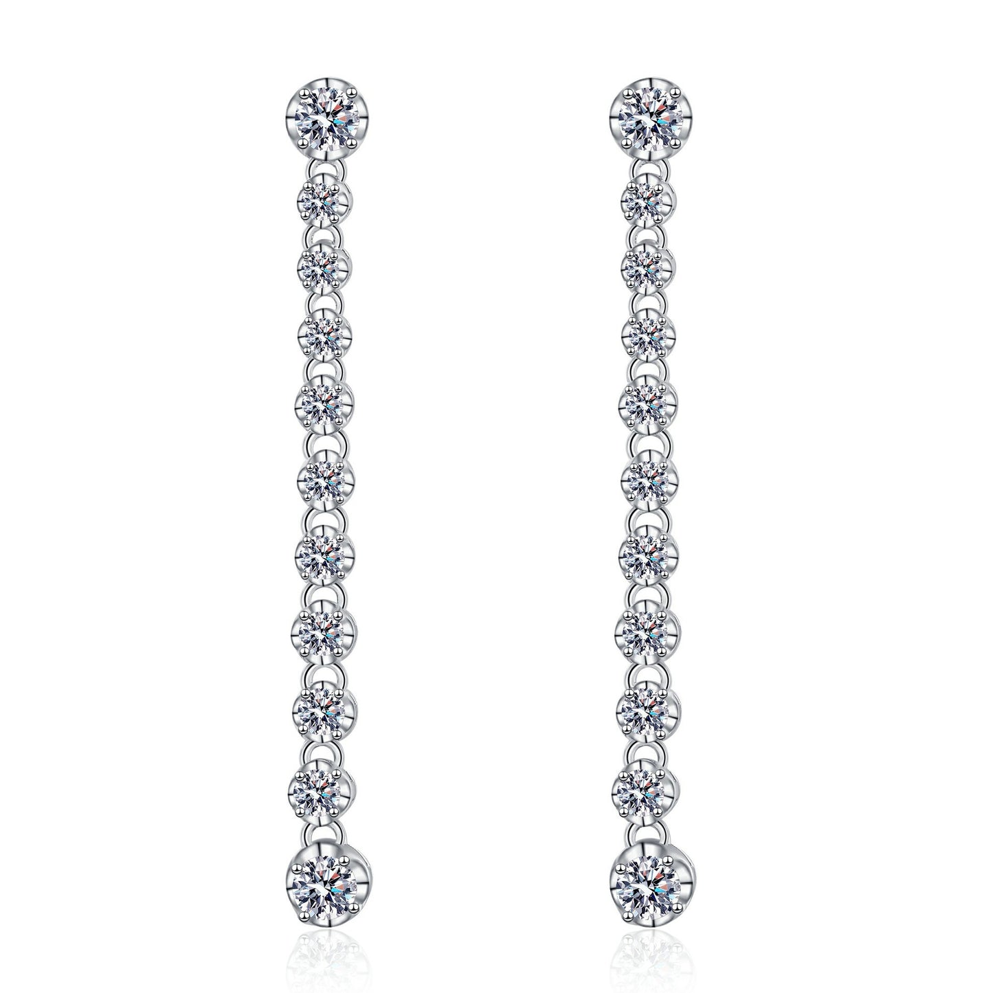 925 Sterling Silver Moissanite Long Tennis Post Earrings