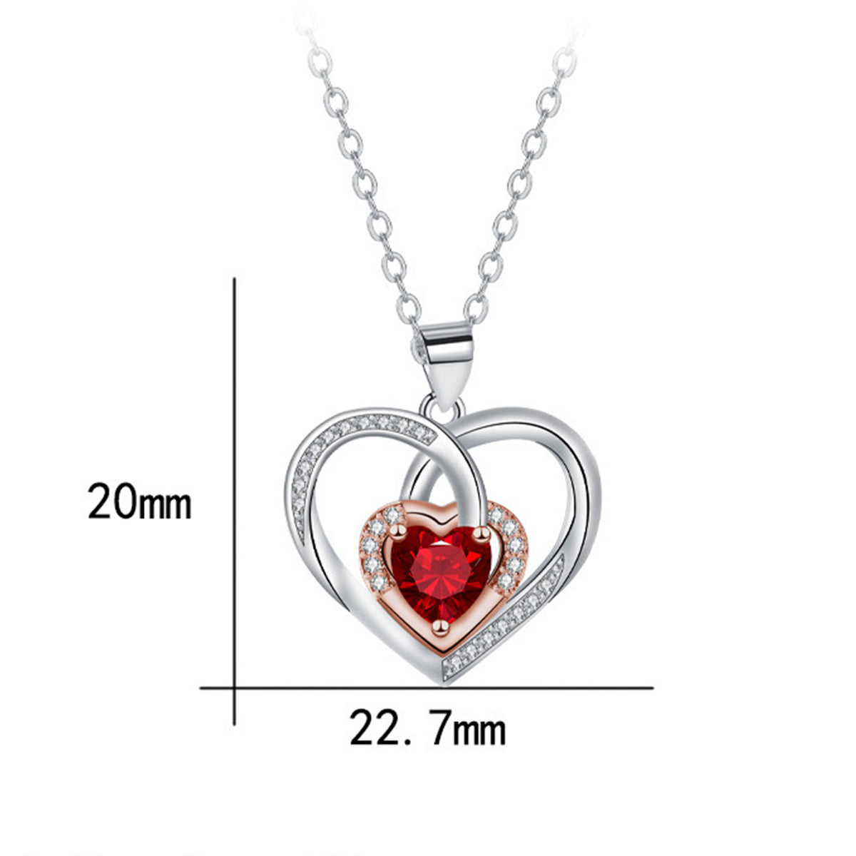 Copper With Silver/Rosegold Plated Heart Pendant Necklace
