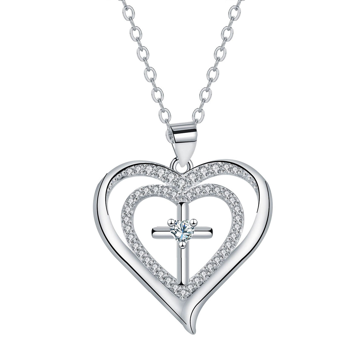 Copper With Silver Plated Heart Cross Pendant Necklace