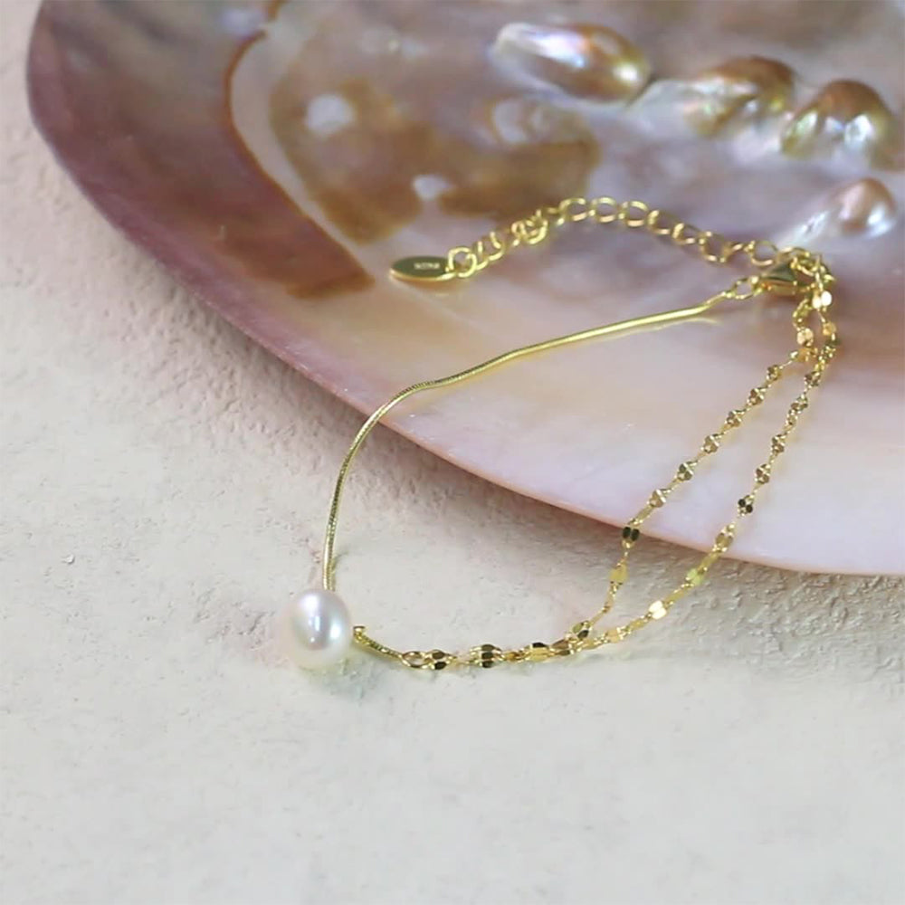 925 Sterling Silver Pearl Bracelet Fashion Jewelry Gift for Women Girls