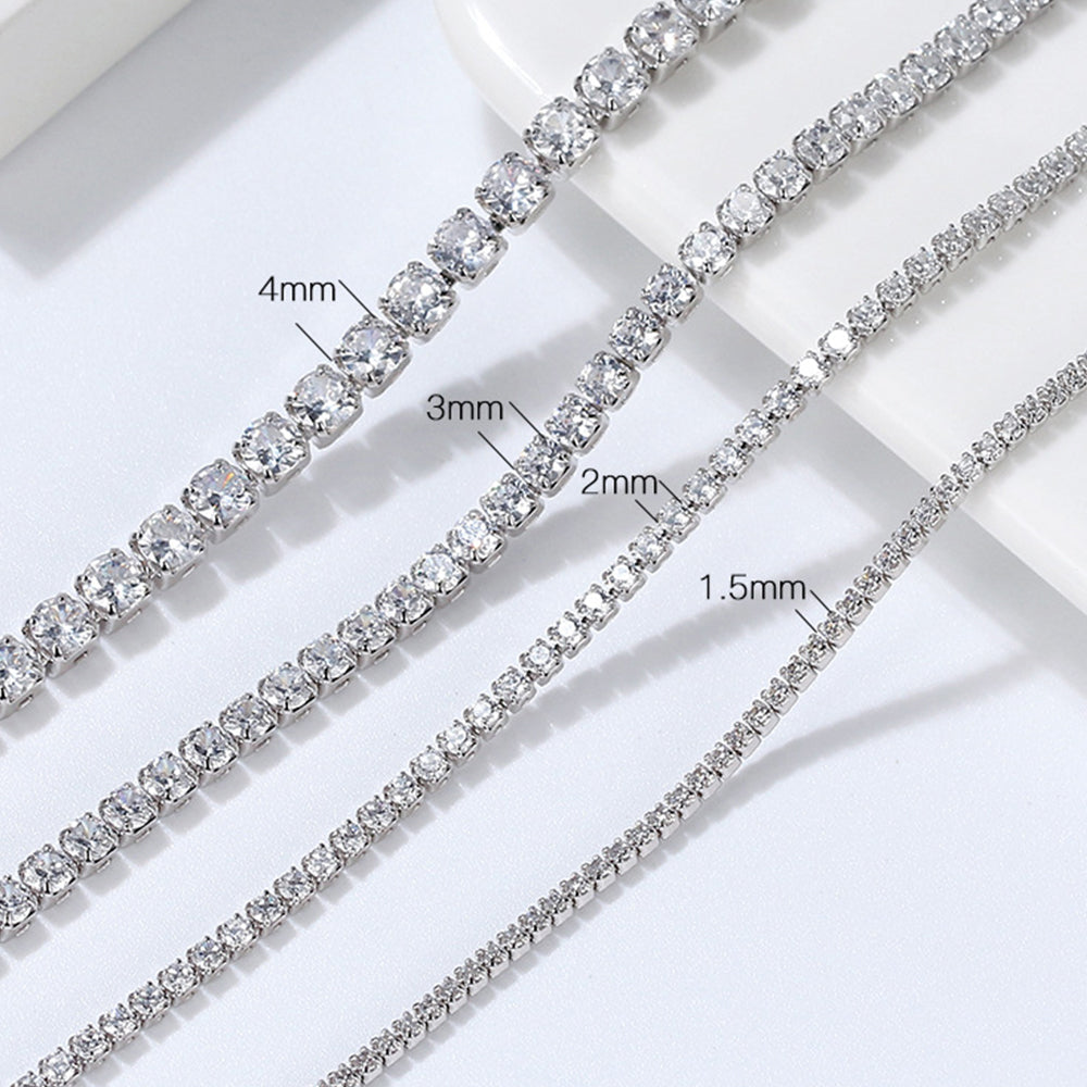 925 Sterling Silver 1.5mm 2mm 3mm 4mm Tennis Necklace