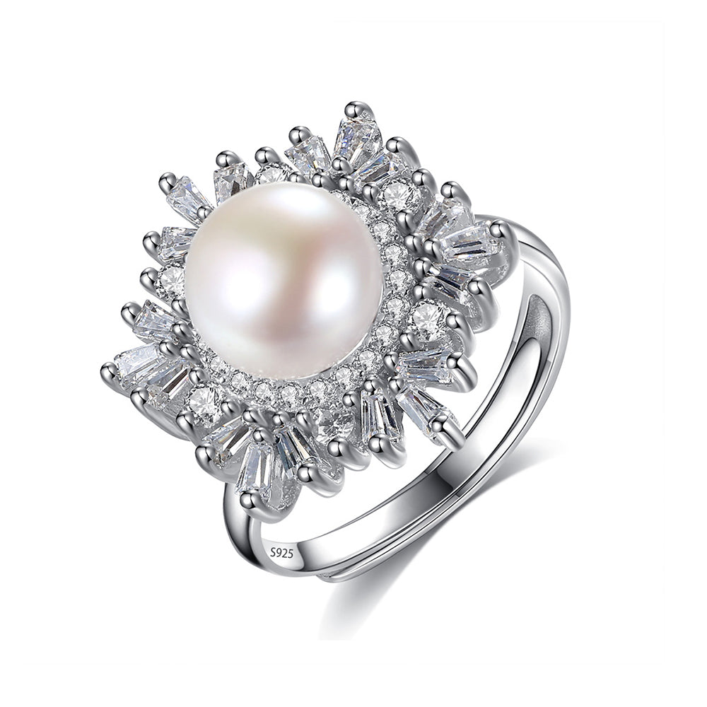 925 Sterling Silver Natural Pearl Ring Fashion Jewelry Gift for Women Girls