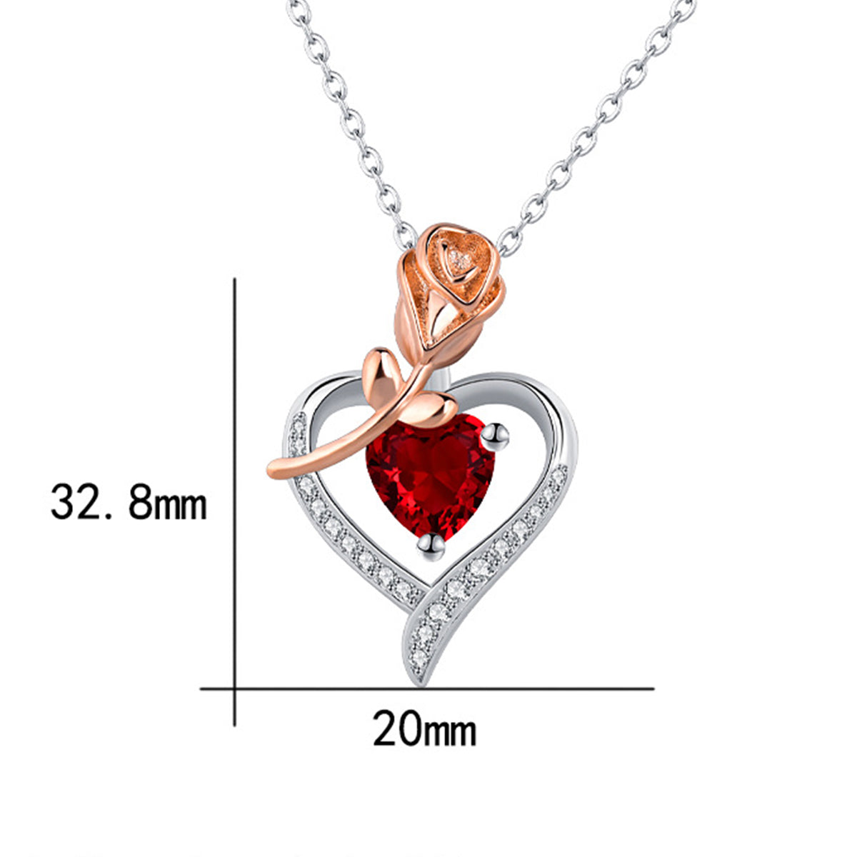 Copper With Silver/Rosegold Plated Heart Rose Pendant Necklace