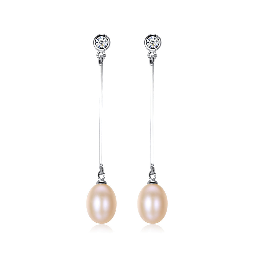 925 Sterling Silver Natural Pearl Long Drop Earrings Fashion Jewelry Gift for Women Girls