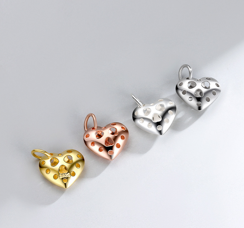 925 Sterling Silver Charm Hollow Heart For Jewelry DIY